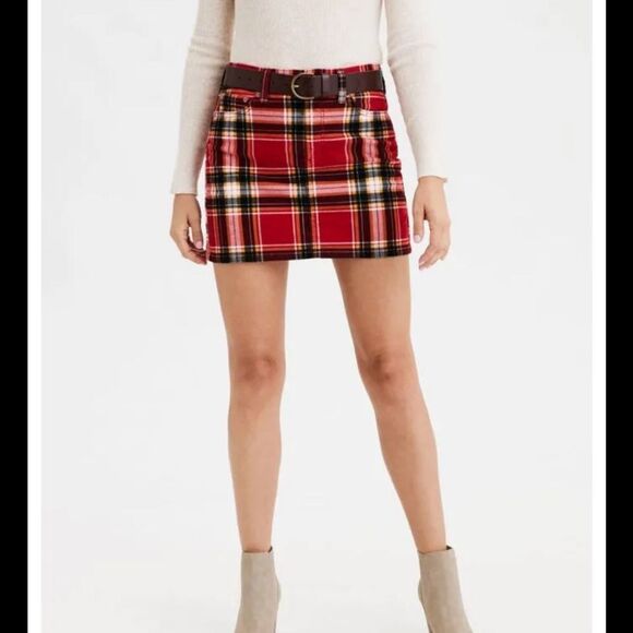 american eagle red corduroy plaid skirt size 10 - Picture 1 of 8
